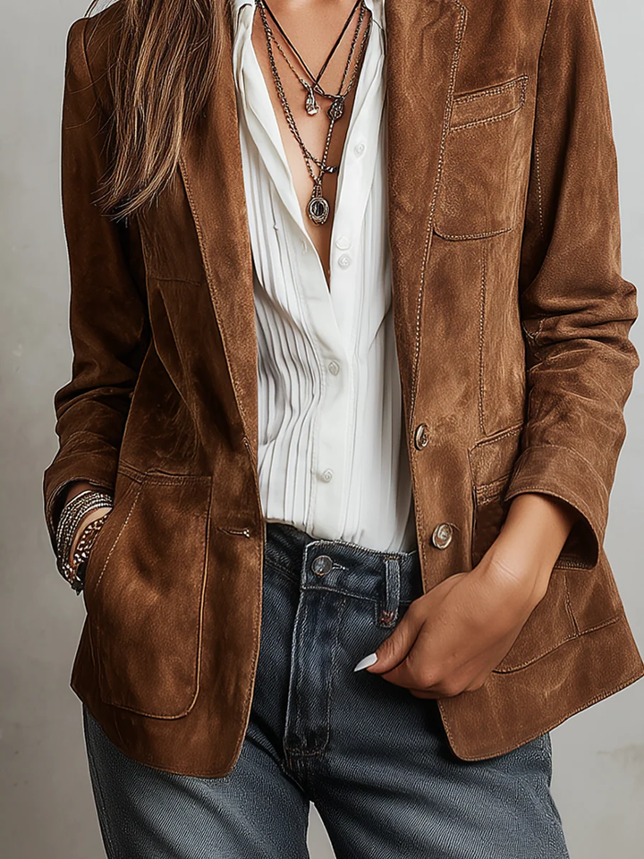 Rachel | Wildlederblazer mit Knopfleiste und Brusttasche für Damen