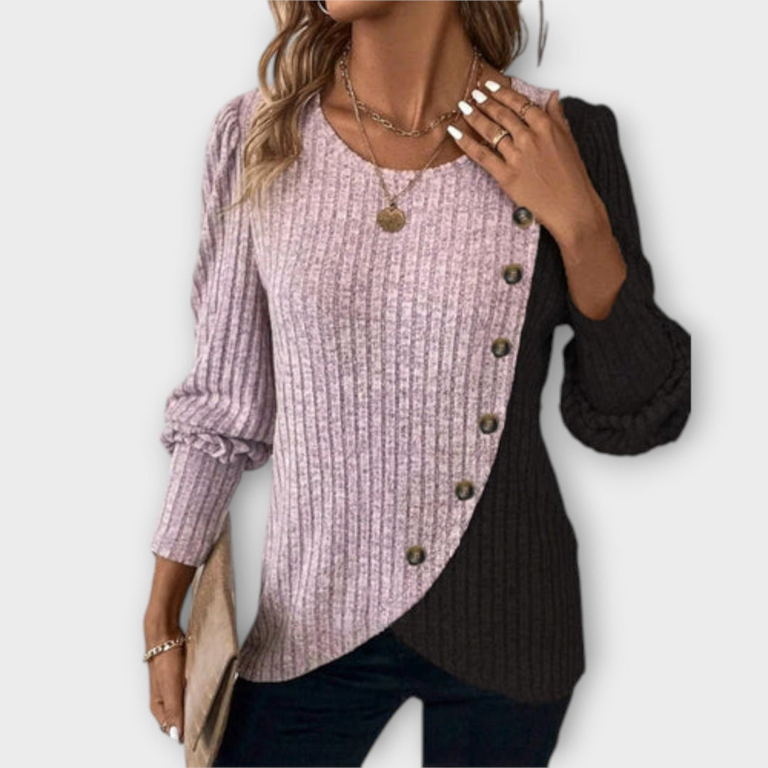 Nostalgia - Lila-schwarzer Pullover mit Colour-Block