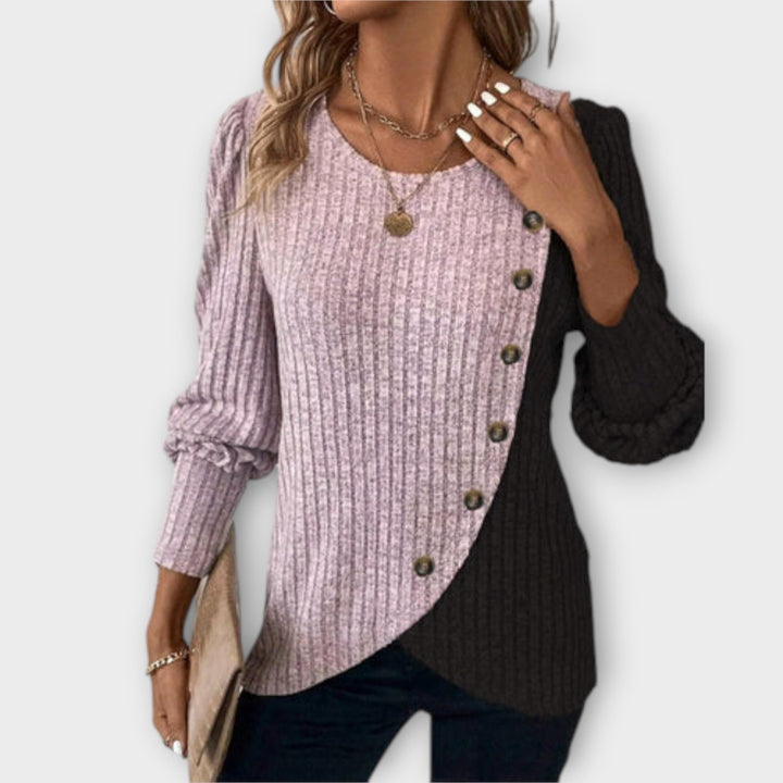 Nostalgia - Lila-schwarzer Pullover mit Colour-Block
