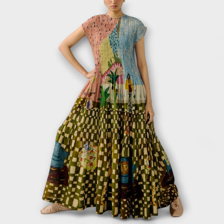 Amara - Plissiertes Maxikleid mit Animal-Print