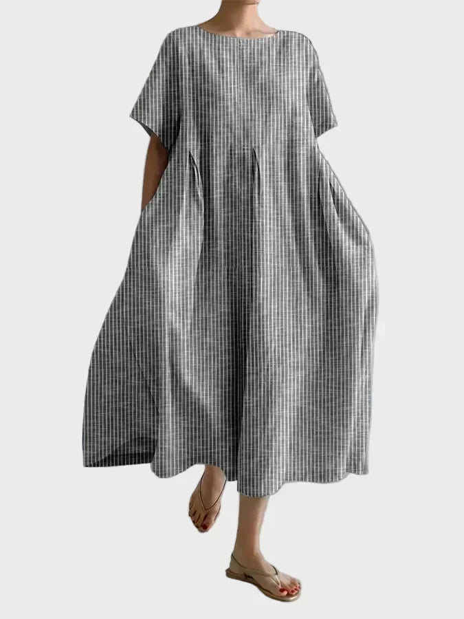 Altrosa Streifen-Leinenkleid