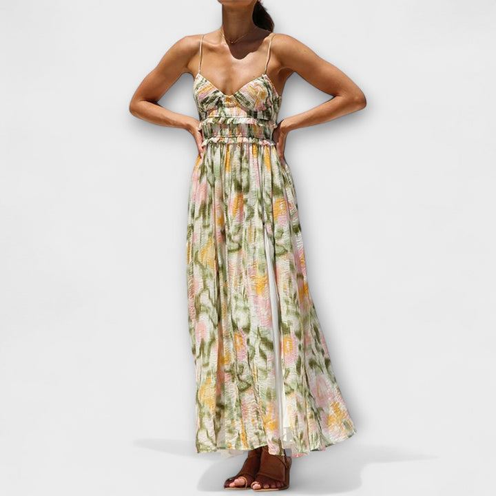 Annalise - Buntes bedrucktes Maxikleid mit Schlitz