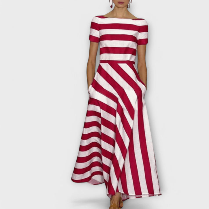 Janell - Rot-weisses gestreiftes Maxikleid