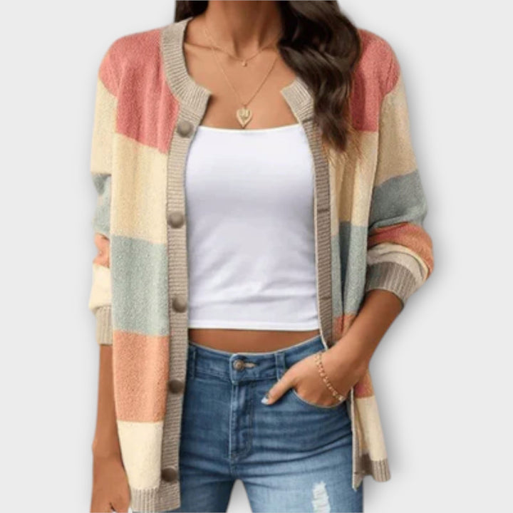 Lotenia - Pastellfarbene gestreifte Strickjacke