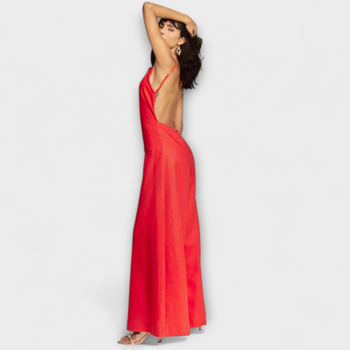 Ylva - Brauner Halter-Jumpsuit
