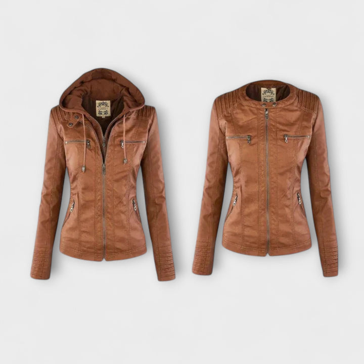 Amélie - Braune Lederjacke mit Stehkragen