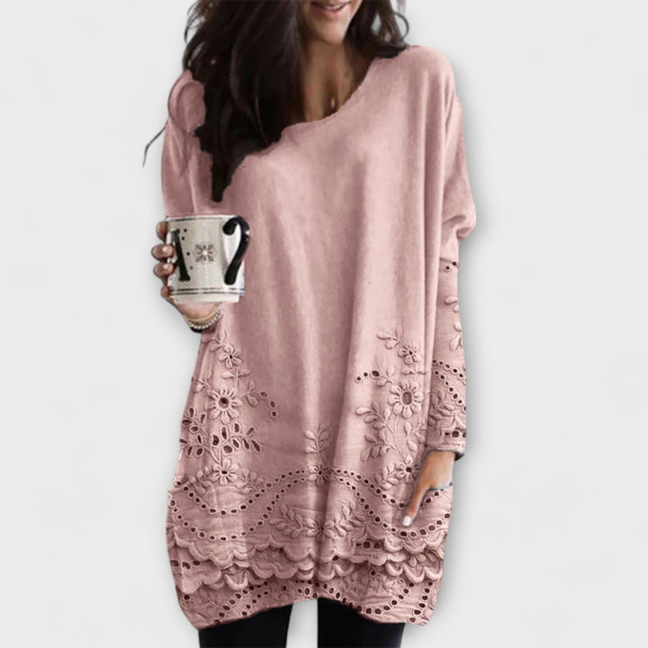 Riley - Weisser bedruckter Pullover mit Stickerei