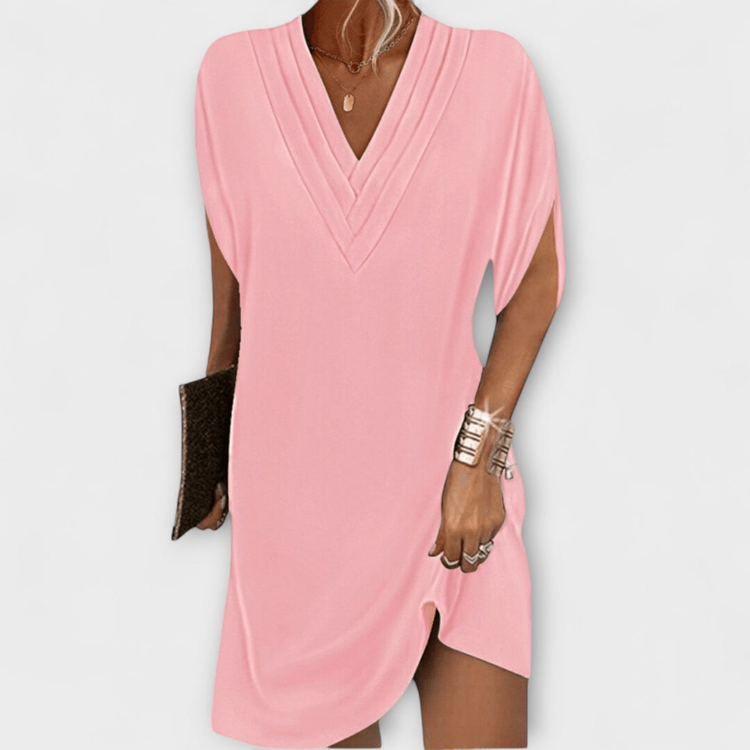 Apollonia - Schwarzes Elegantes Shift-Kleid mit V-Ausschnitt