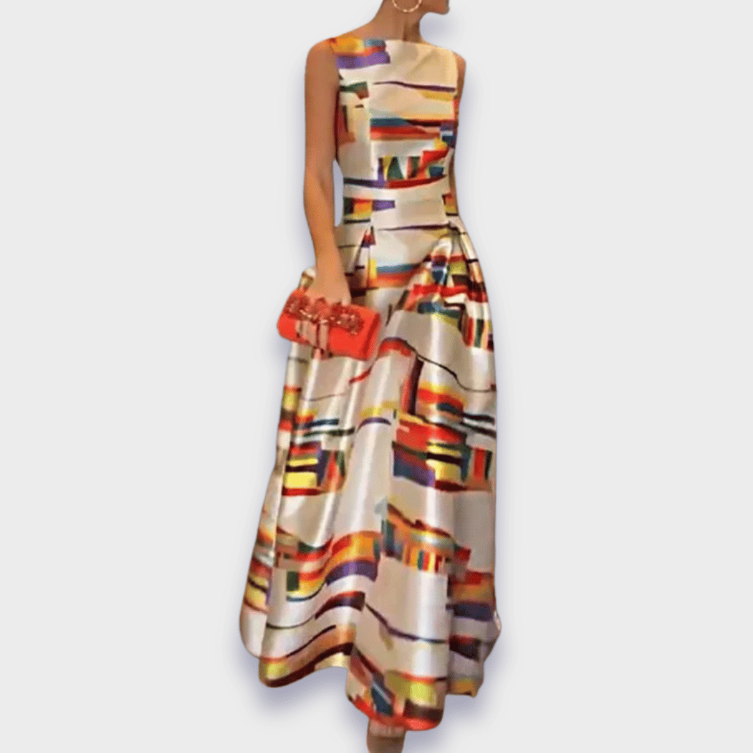 Babette - Buntes langes Kleid mit abstraktem Muster