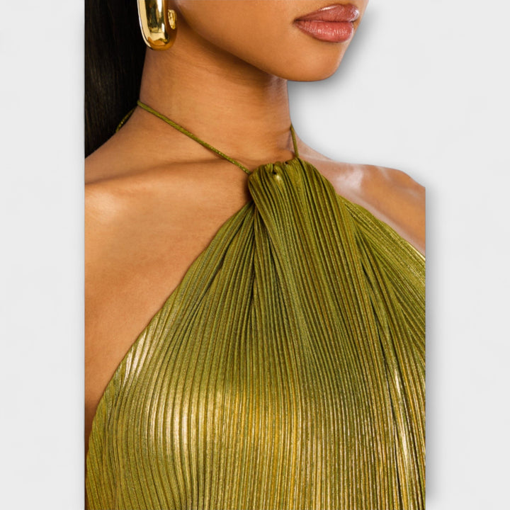 Emma - Goldenes Halterkleid mit offenem Rücken