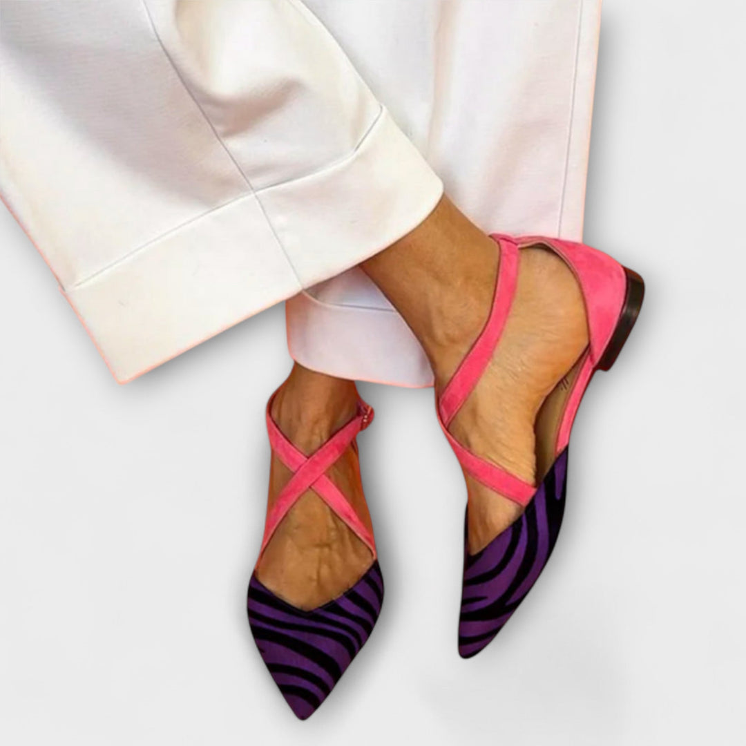 Friedlinde - Zebra-Ballerinas mit Riemen