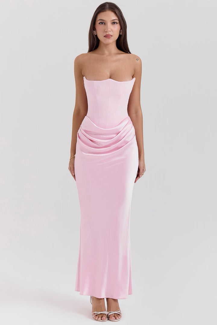 Aletheia | Trägerloses Damen-Maxikleid mit Raffung an der Hüfte für Hochzeitsgäste