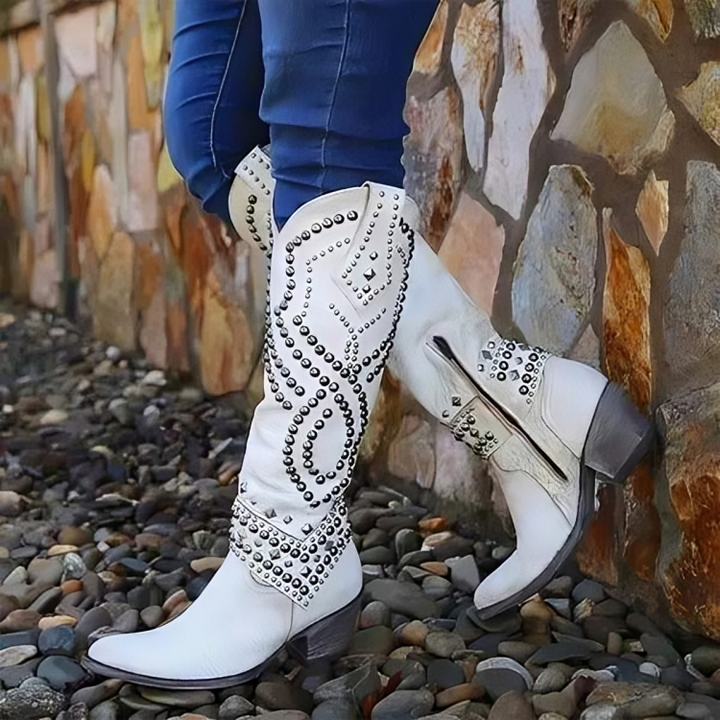 Ava | Kniehohe Westernstiefel mit Nieten für Damen