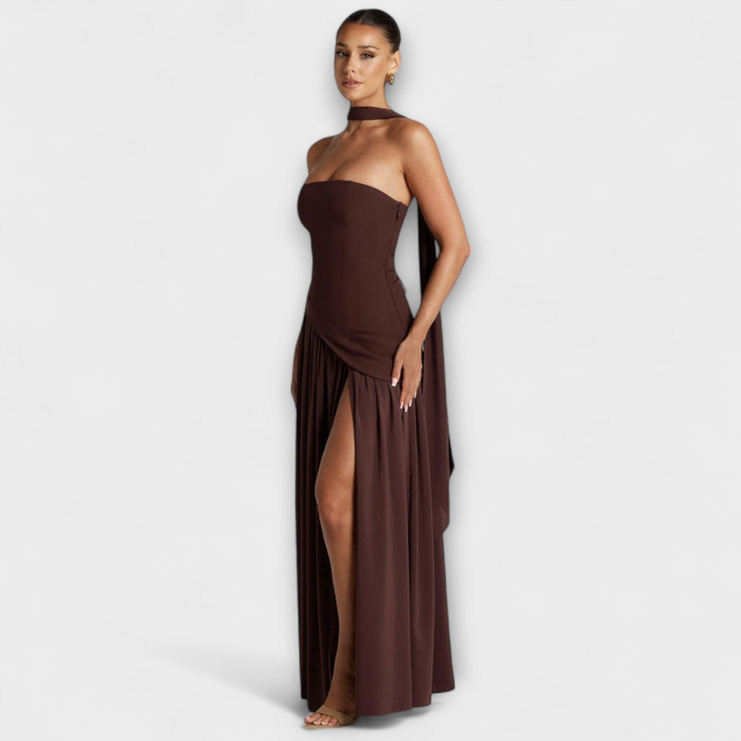 Ada - Gelbes elegantes Maxikleid mit Schlitz