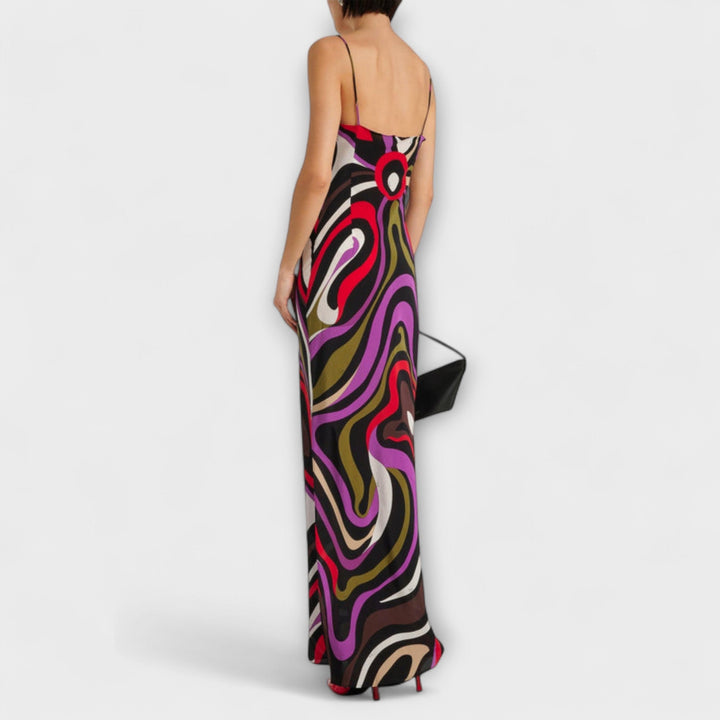 Daphne - Buntes Maxikleid im Marmor-Druck