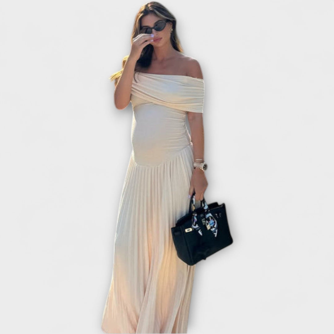 Amara - Cremefarbenes Umstandskleid mit Falten