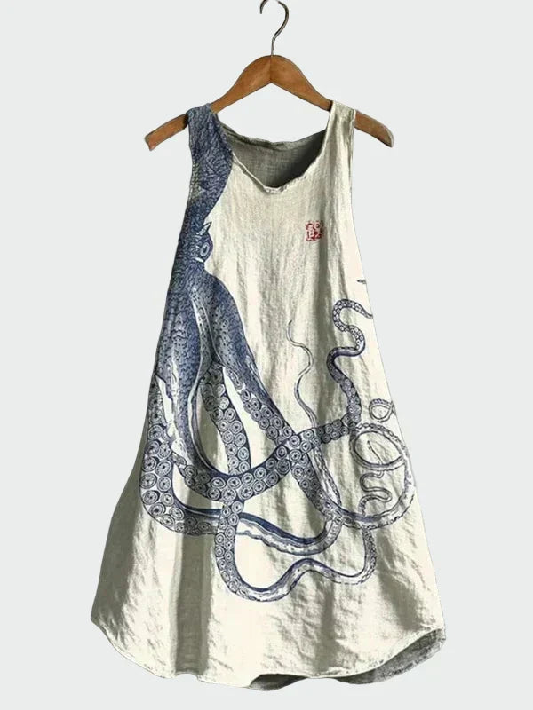 Cremefarbenes Kleid mit Krakenmotiv