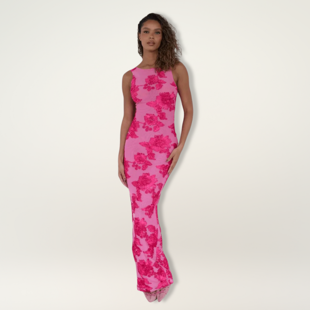 Lily | Geblümtes ärmelloses Damen-Maxikleid mit Rundhalsausschnitt für Hochzeitsgäste