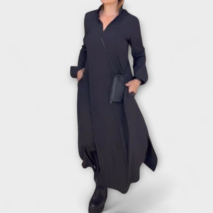 Caroline - Dunkelblaues langes fliessendes Kleid