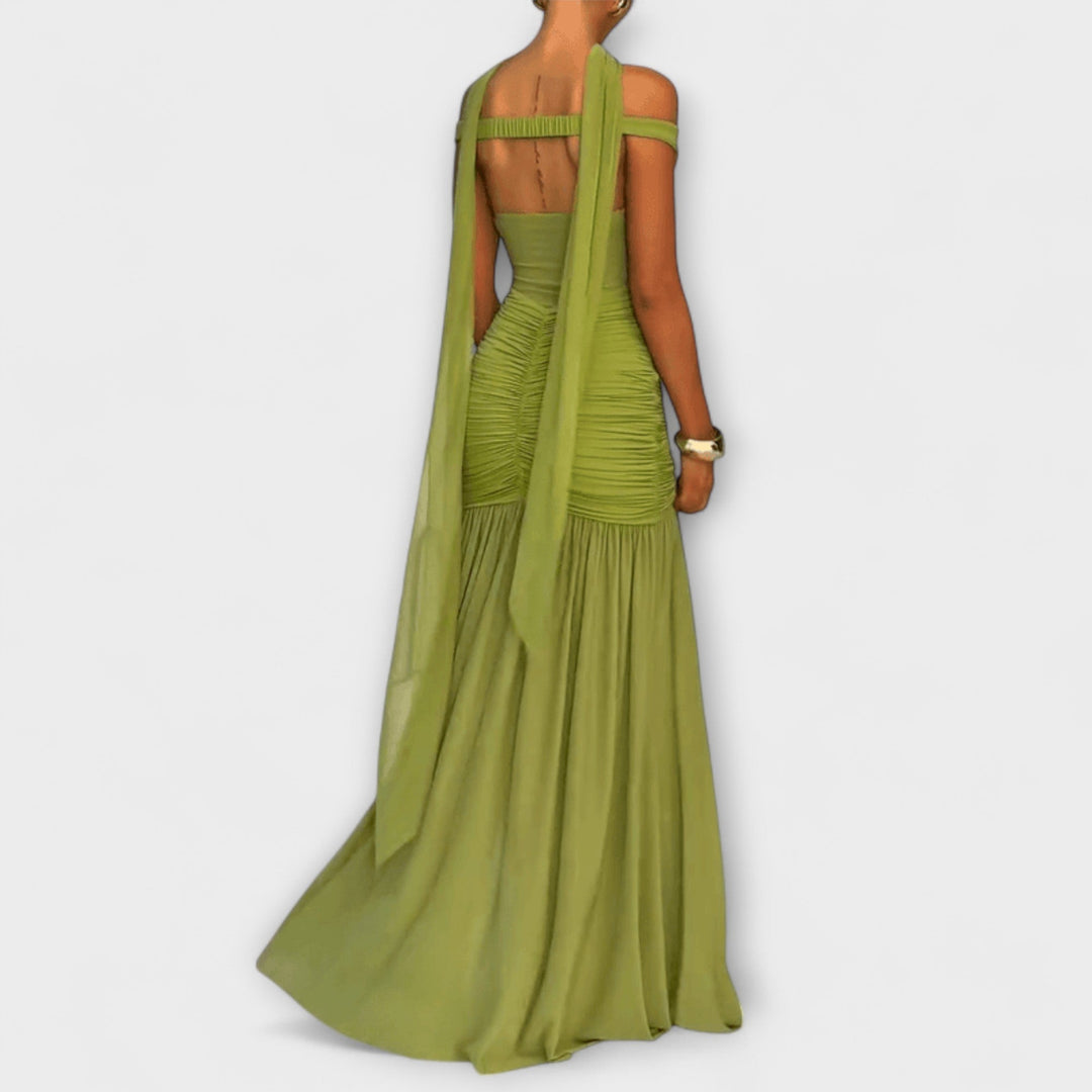 Nicole - Olivgrünes Maxikleid mit V-Ausschnitt
