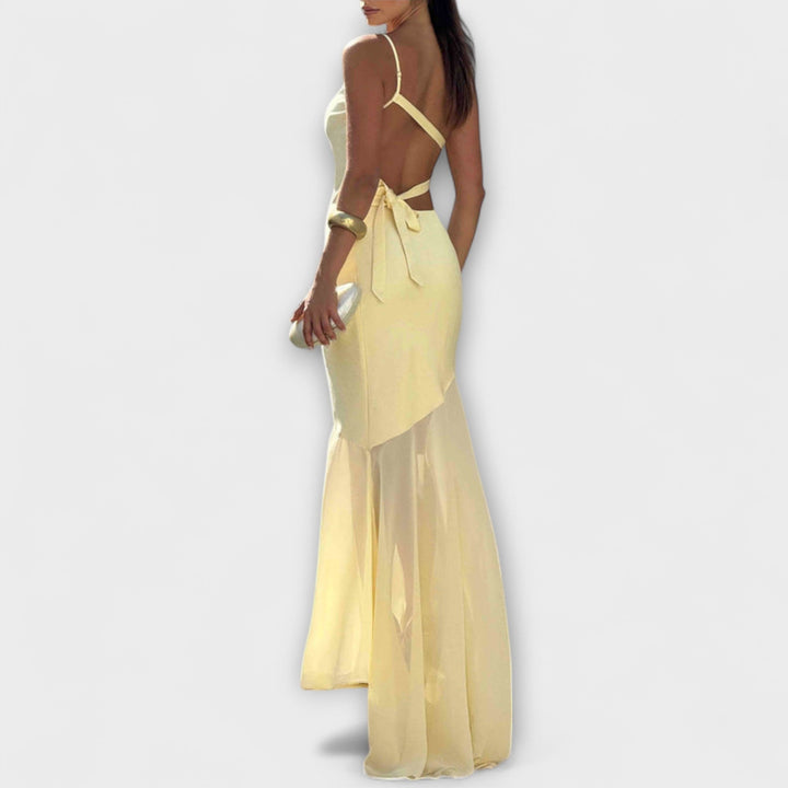 Avalon - Cremefarbenes Maxikleid mit One-Shoulder