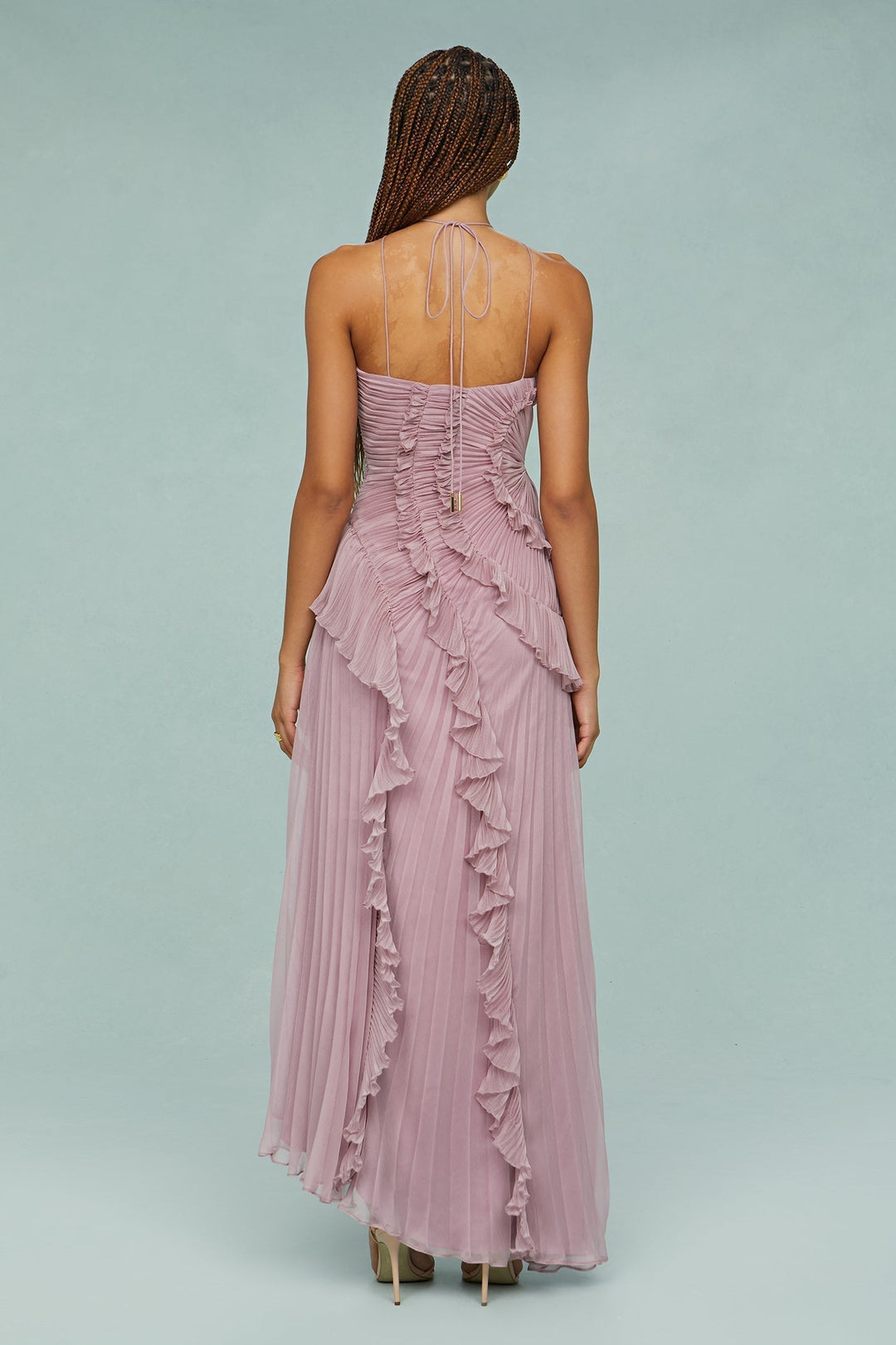 Estelle | Damen-Neckholder-Maxikleid mit Rüschen für Hochzeitsgäste