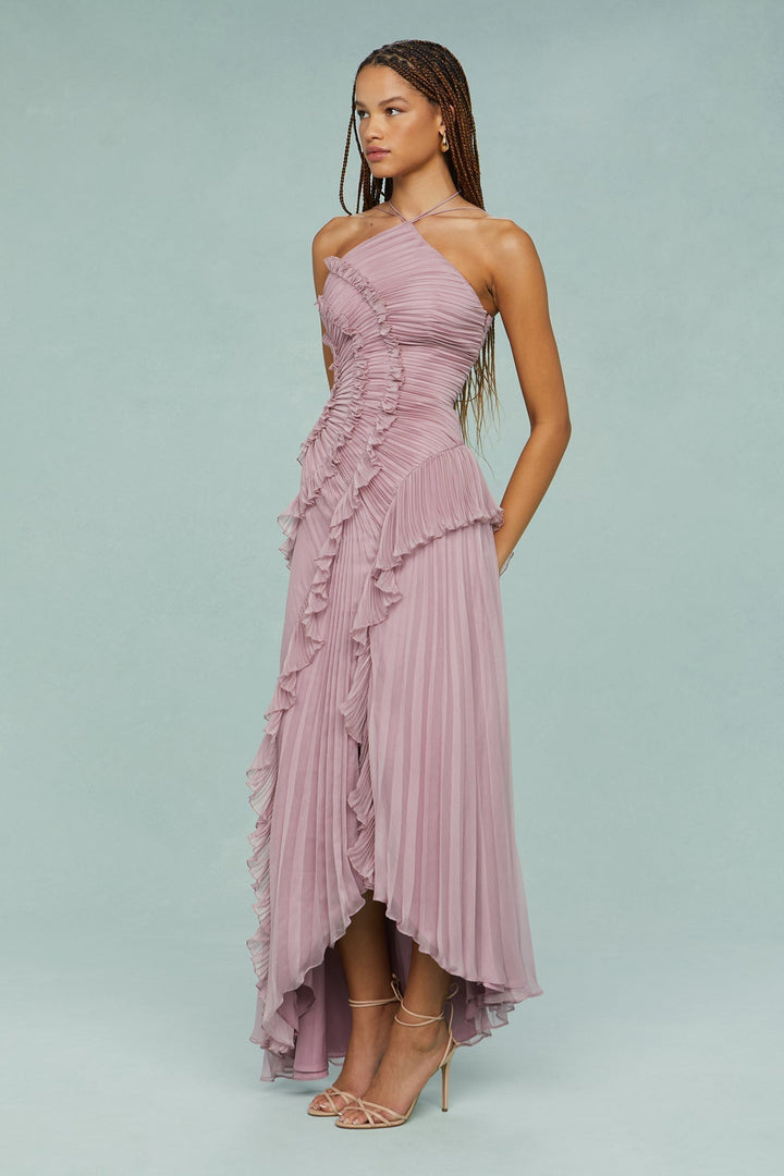 Estelle | Damen-Neckholder-Maxikleid mit Rüschen für Hochzeitsgäste