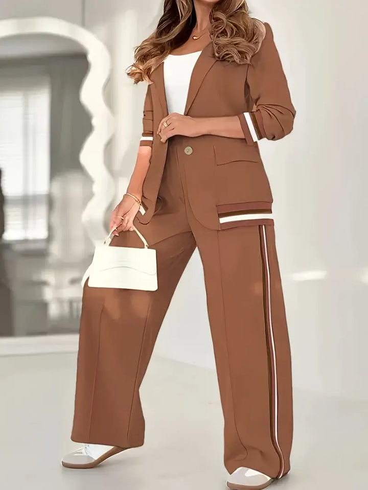 Edmee | Set aus Blazer und weiter Hose mit Streifendetails für Damen