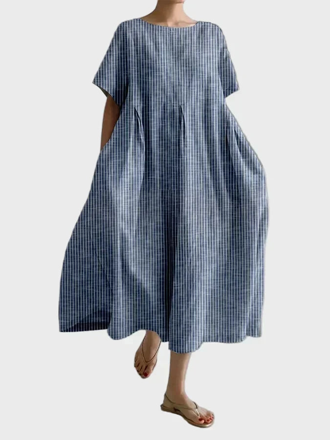 Altrosa Streifen-Leinenkleid