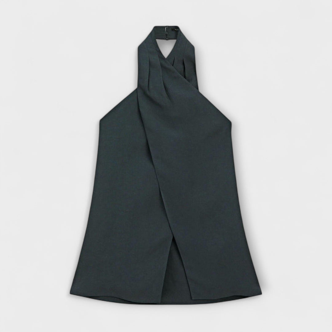 Hannah - Blaues Halterneck-Top mit Rückenausschnitt