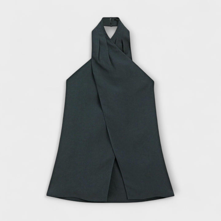 Hannah - Blaues Halterneck-Top mit Rückenausschnitt