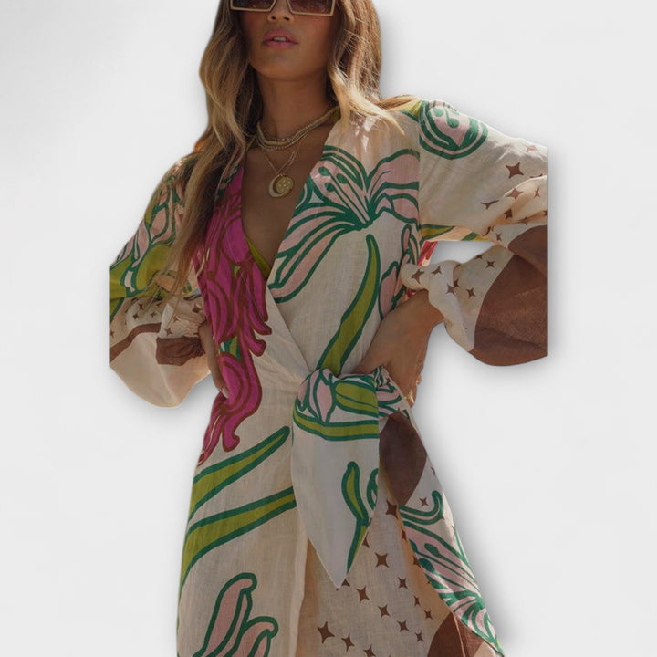 Tracey - Buntes Bindetunika-Maxikleid