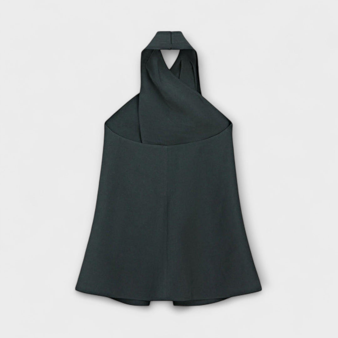 Hannah - Blaues Halterneck-Top mit Rückenausschnitt