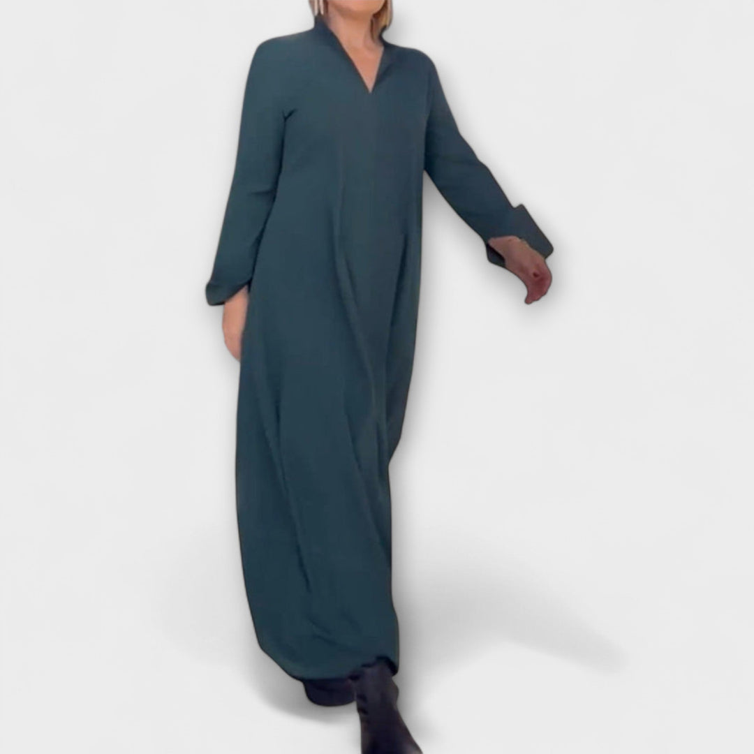 Caroline - Dunkelblaues langes fliessendes Kleid