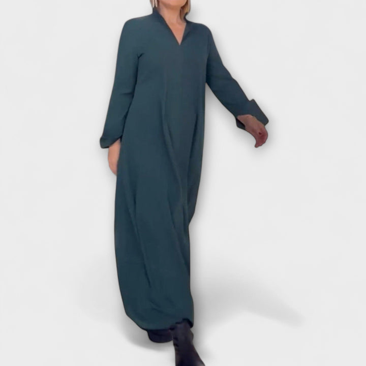 Caroline - Dunkelblaues langes fliessendes Kleid