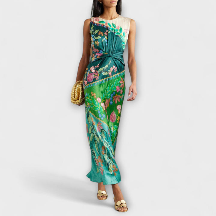 Aisling - Buntes drapiertes Maxikleid mit Blütenmuster