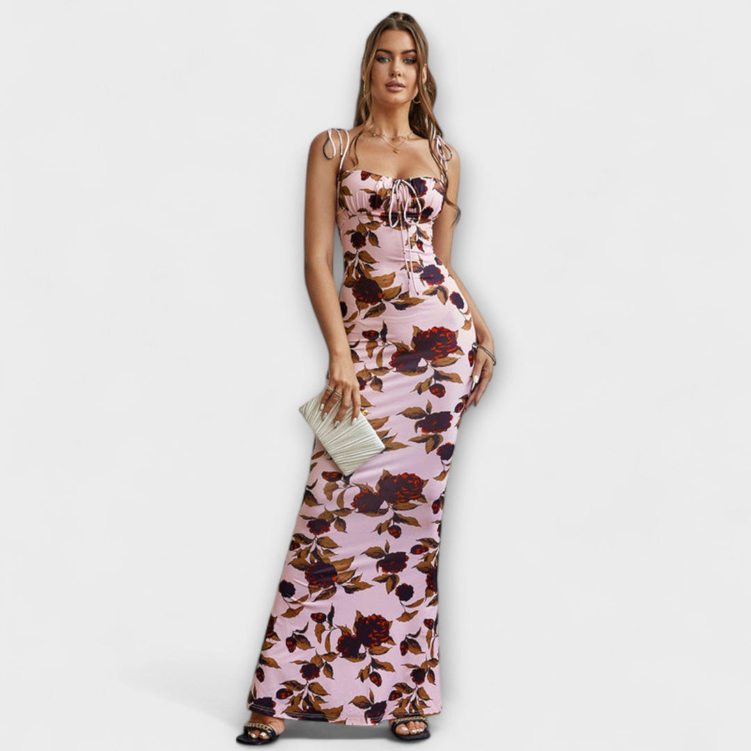 Thalia - Dunkelgrünes Maxikleid mit Blütenmuster
