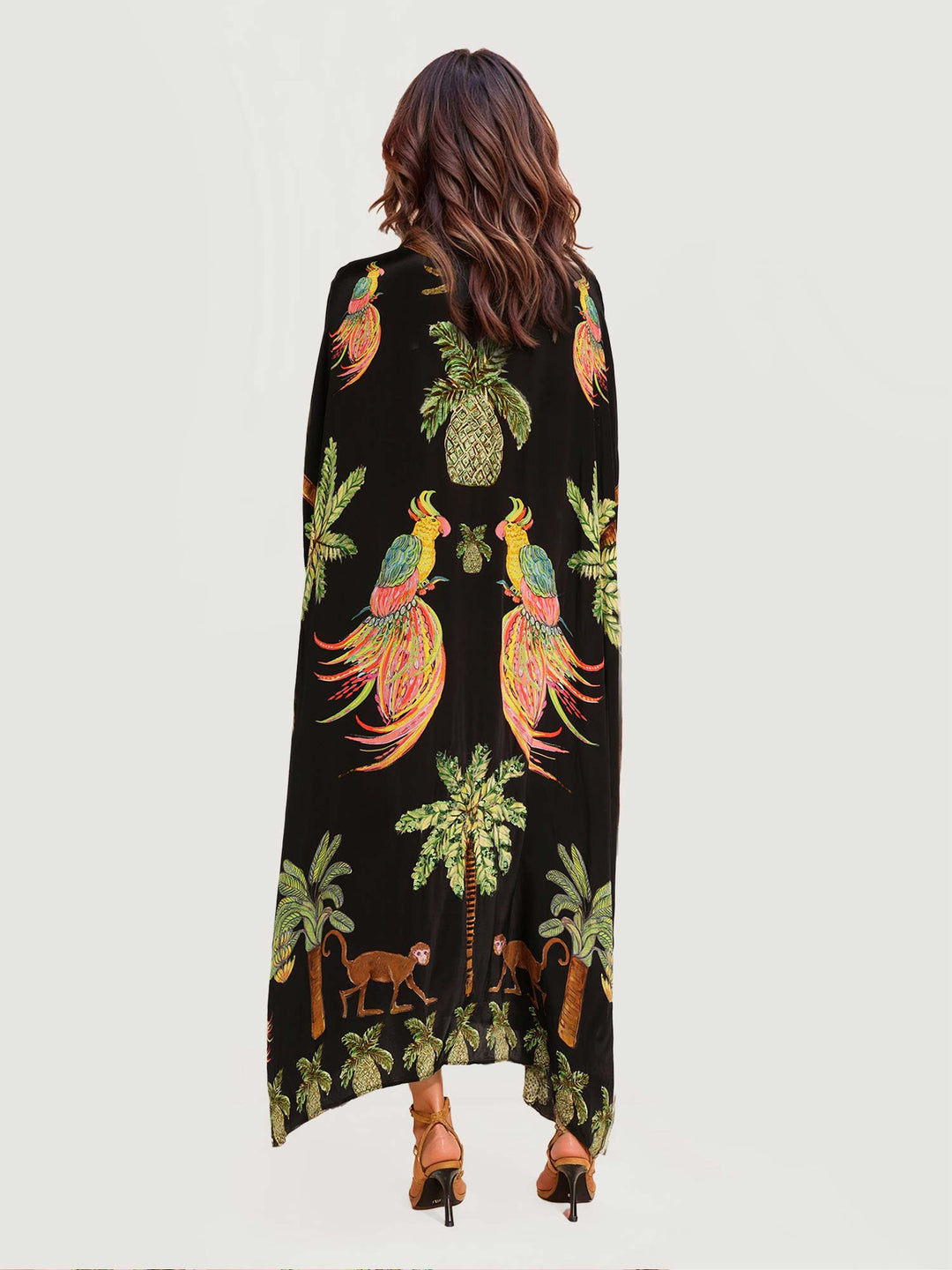 Alessandra - Schwarzes langes Kleid mit Muster