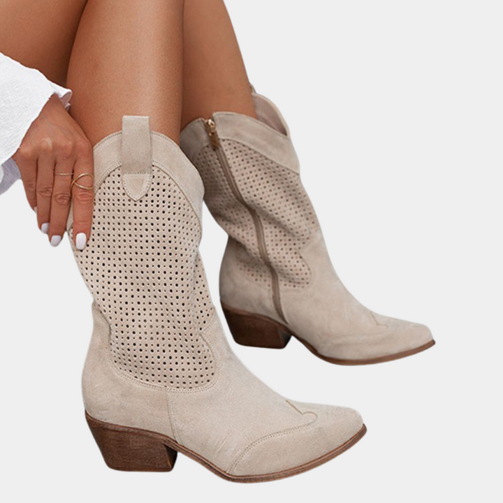 Enora | Perforierte Cowboystiefel mit Blockabsatz für Damen