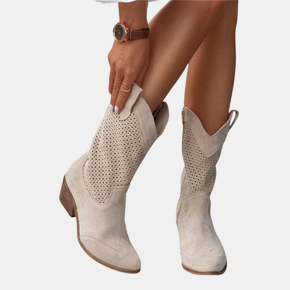 Enora | Perforierte Cowboystiefel mit Blockabsatz für Damen