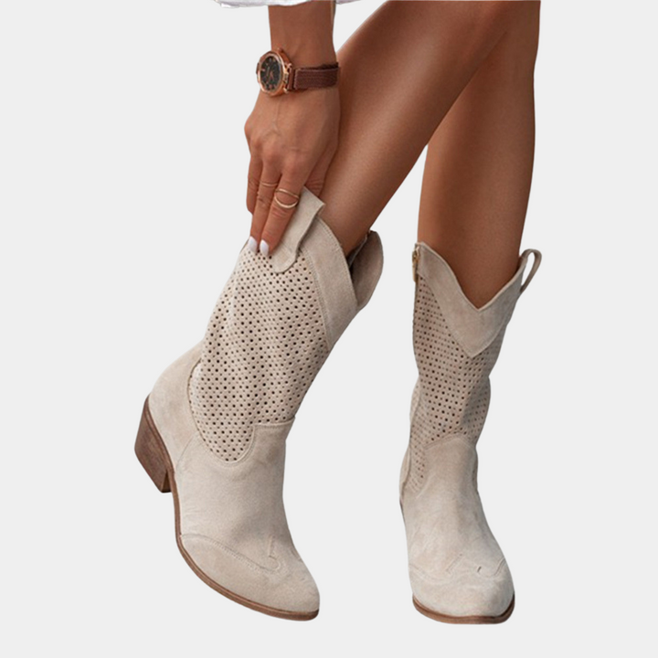 Enora | Perforierte Cowboystiefel mit Blockabsatz für Damen