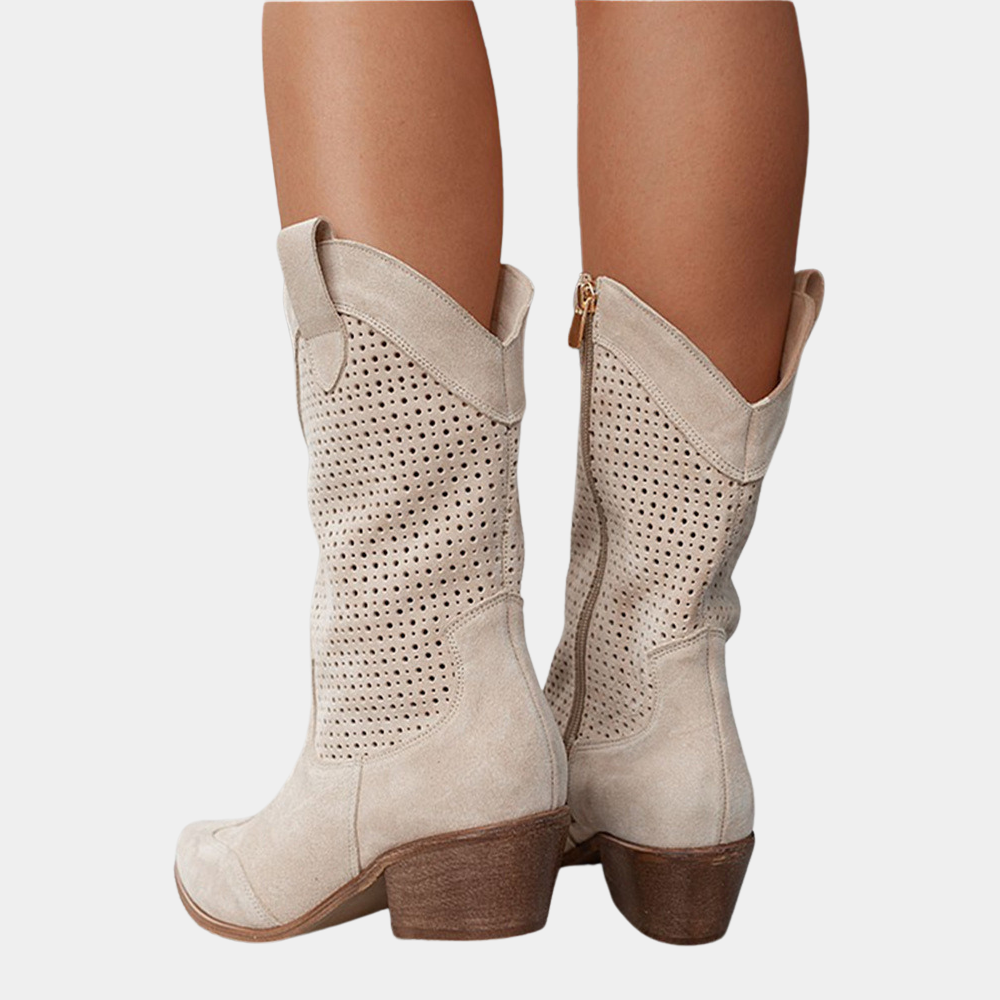 Enora | Perforierte Cowboystiefel mit Blockabsatz für Damen