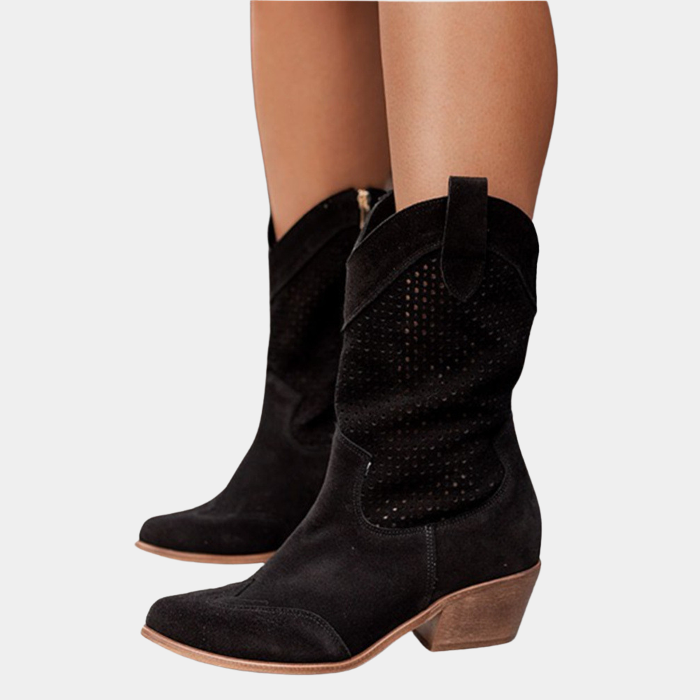 Enora | Perforierte Cowboystiefel mit Blockabsatz für Damen
