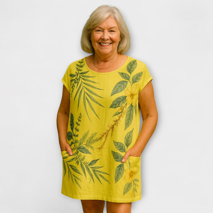 Willow - Graublaues Sommerkleid mit Blättermuster