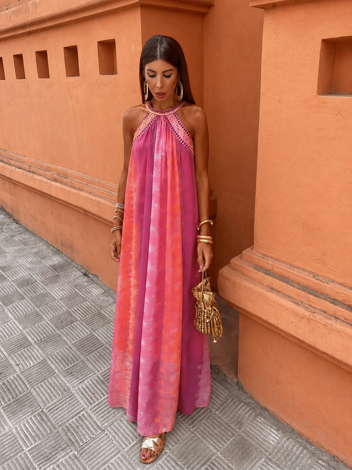 Alvina | Damen-Neckholder-Maxikleid mit Perlenbesatz für Hochzeitsgäste