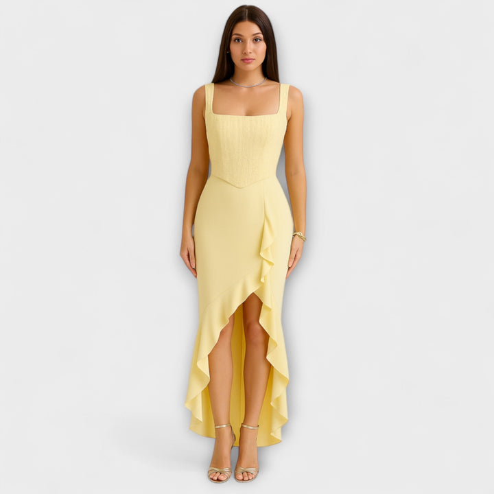 Bella - Gelbes Rüschensatin-Korsettkleid
