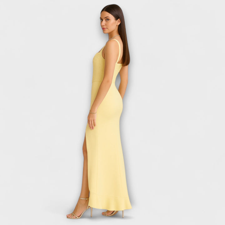 Bella - Gelbes Rüschensatin-Korsettkleid