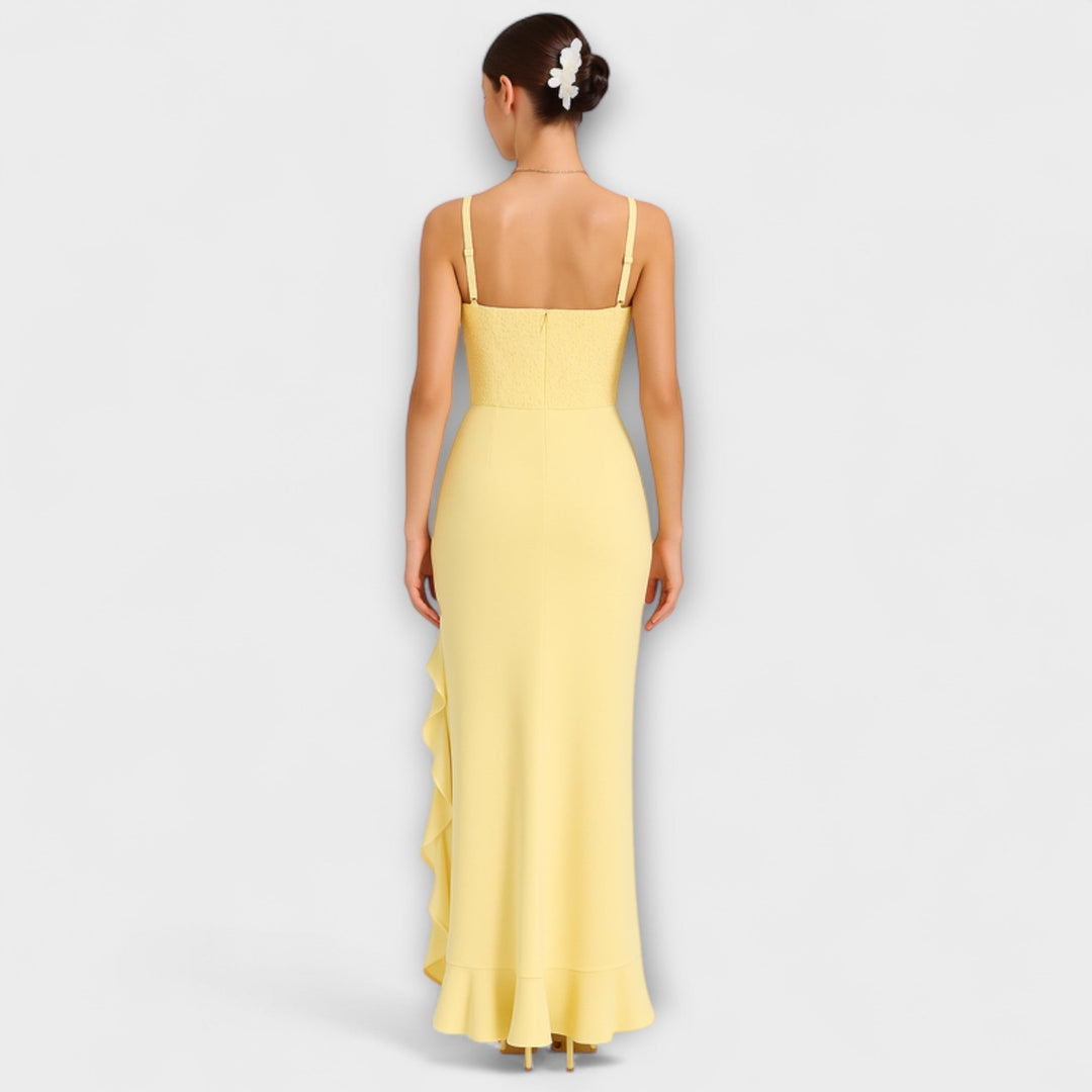 Bella - Gelbes Rüschensatin-Korsettkleid