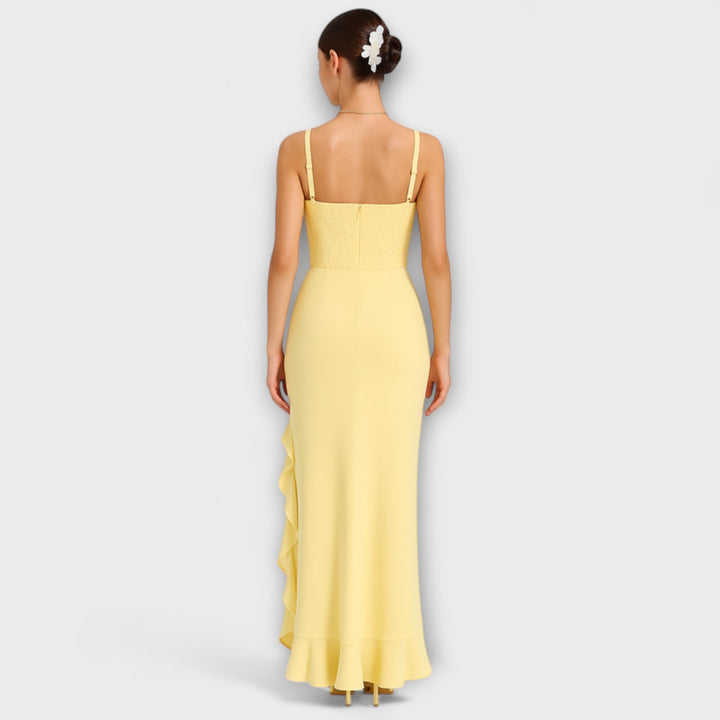 Bella - Gelbes Rüschensatin-Korsettkleid