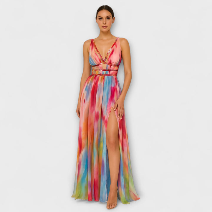 Freya - Buntes Maxikleid mit Aquarellmuster